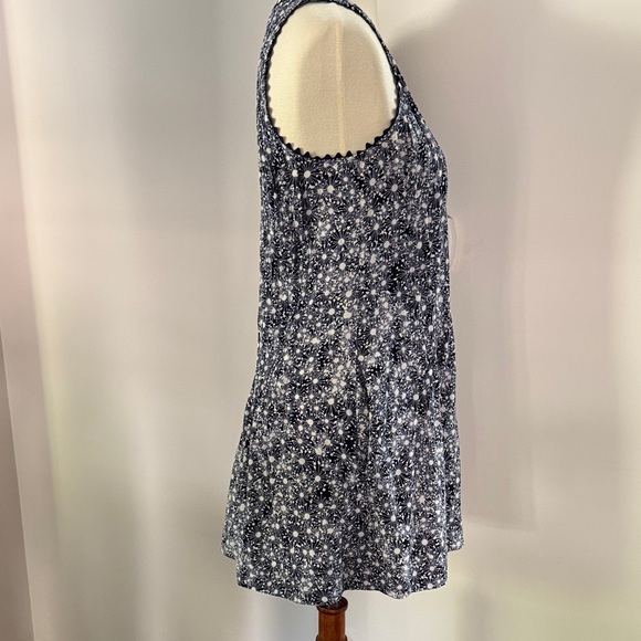 Navy and White Print Silk Tank Dress - Picture 7 of 9